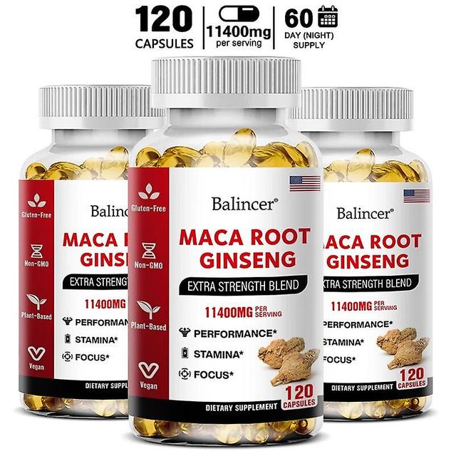 Visgaler Ginseng + Maca 11400mg, Enhance Mood, Desire, Physical Strength, Endurance, Male Kidney Energy Supplement 120count-3 bottle on Productcaster.