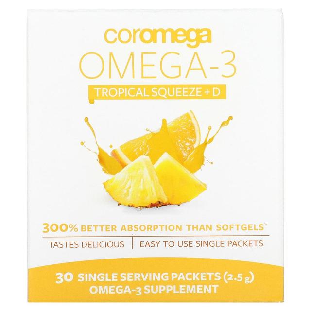 Coromega, Omega-3 Squeeze, Tropical Squeeze+D, 30 opakowań jednorazowych, po 2,5 g on Productcaster.