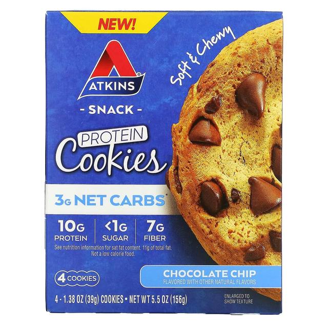 Atkins, Snack, Protein Cookies, Chocolate Chip, 4 Cookies, 1.38 oz (39 g) Each on Productcaster.