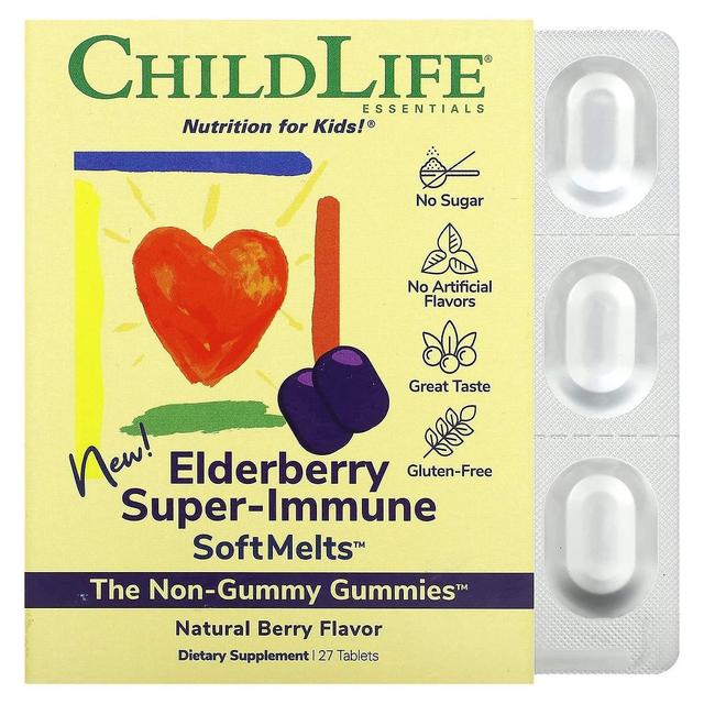 ChildLife, Elderberry Super-Immune SoftMelts, Naturligt bär, 27 tabletter on Productcaster.