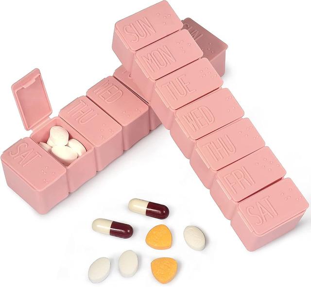 Tinor Pill Organizer - Travel Pill Box, 7 Days W/ Braille Pill Case Vitamin Fish Oil Supplement (pink) on Productcaster.