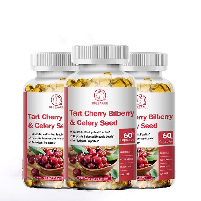 Visgaler Organic Tart Cherry Bilberry Celery Seed Capsule Premium Uric Acid Cleanse Joint Support & Muscle Recovery Sleep Better 3bottle x60pcs on Productcaster.