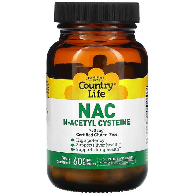 Country Life, NAC, N-Acetyl cysteïne, 750 mg, 60 veganistische capsules on Productcaster.