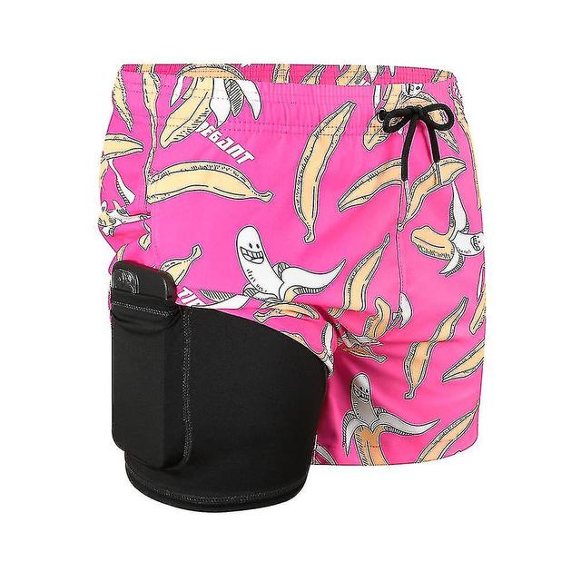 Skbcv Double Layer Badebukser Pustende Skin-vennlig Board Shorts For Male Rosa banan L on Productcaster.