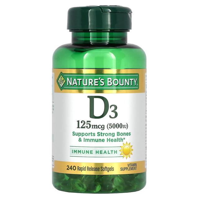 Natures Bounty Nature's Bounty, D3, 125 mcg (5 000 IU), 240 nopeasti vapautuvaa pehmeää geeliä on Productcaster.