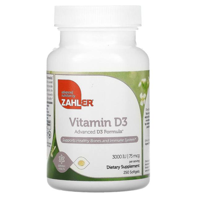 Zahler, Vitamina D3, Fórmula D3 avanzada, 75 mcg (3,000 UI), 250 cápsulas blandas on Productcaster.