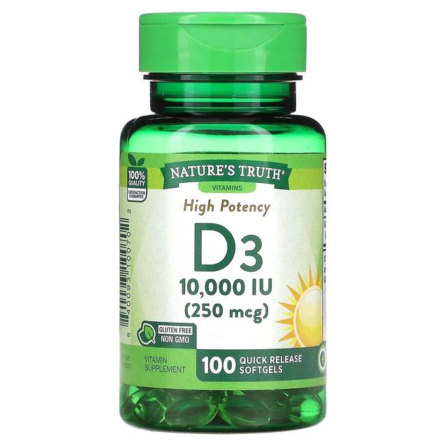 Nature's Truth, Vitamina D3 de alta potencia, 250 mcg (10,000 UI), 100 cápsulas blandas de liberación rápida on Productcaster.