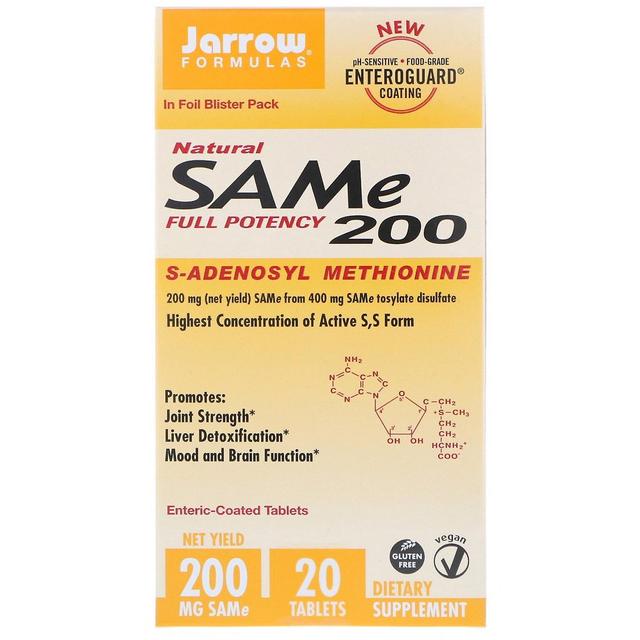 Jarrow Formulas, Natural SAM-e (S-Adenosyl-L-Methionine) 200, 200 mg, 20 Enteric on Productcaster.