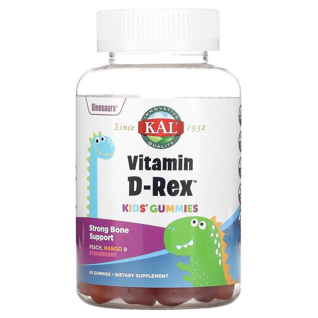 KAL, Kids Vitamin D-Rex Gummies, Peach, Mango & Strawberry, 60 Gummies on Productcaster.