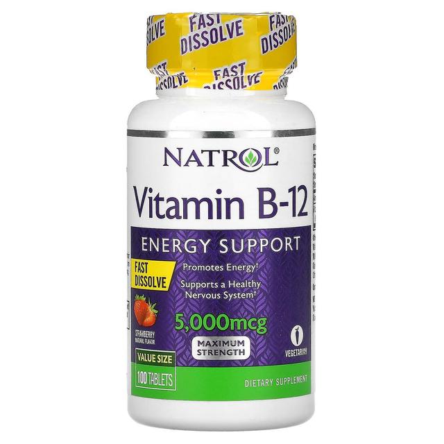 Natrol, Vitamin B-12, Fast Dissolve, Maximum Strength, Strawberry, 5,000 mcg, 100 Tablets on Productcaster.