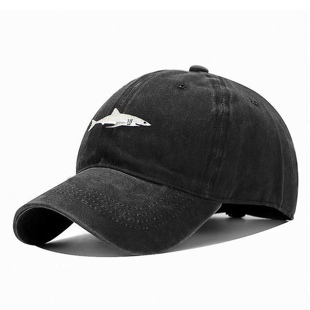 Dewenwils Dww-Casquette de baseball brode de requin dlav (noir), chapeau de soleil de sport classique de style polo, casquette de baseball rglable ... on Productcaster.