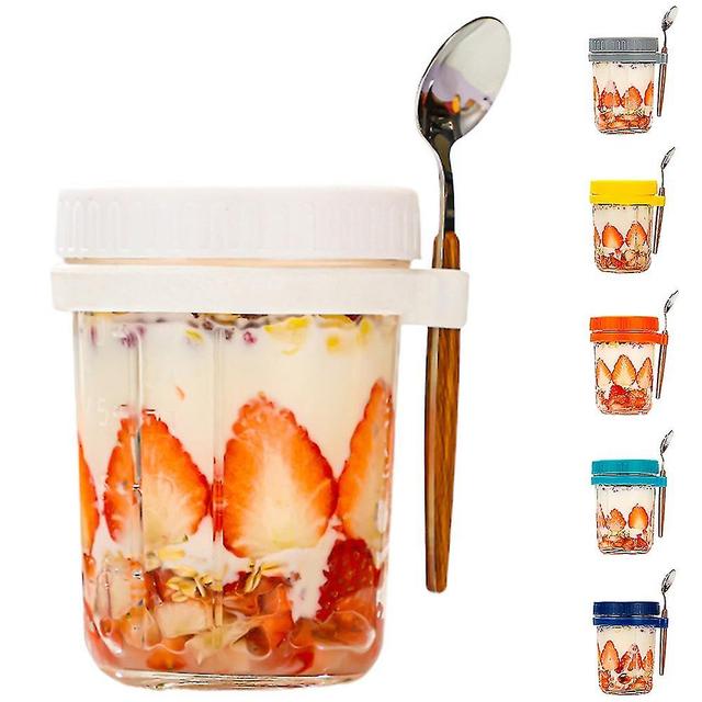 Overnight Oats Container with Lid and Spoon, 350ml Cereal, Milk, Vegetable, Fruit Salad Storage Cont White on Productcaster.