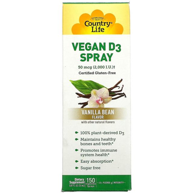 Country Life, Vitamin D3 Spray, Vanilla Bean, 50 mcg (2,000 IU), 150 Ingestible Sprays, 0.81 fl oz ( on Productcaster.