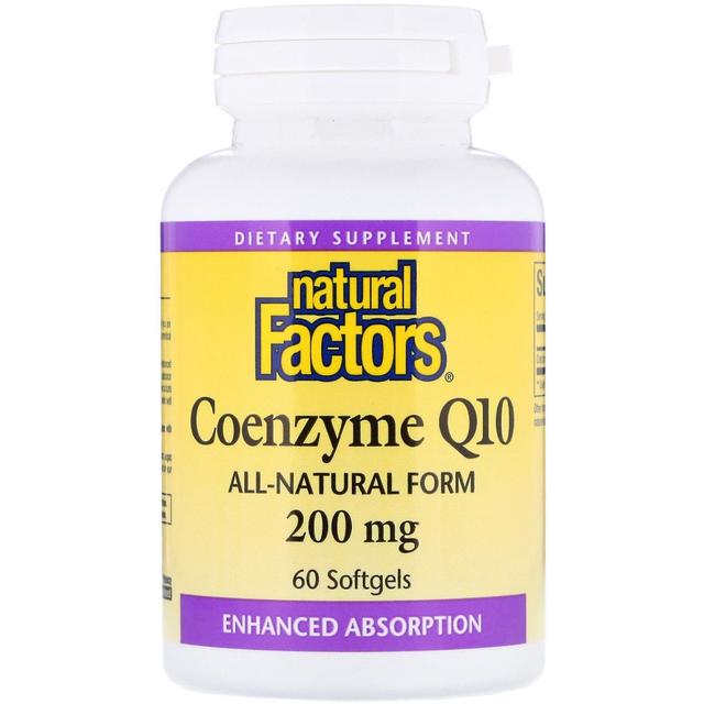 Natural Factors Luonnolliset tekijät, koentsyymi Q10, 200 mg, 60 pehmeää geeliä on Productcaster.