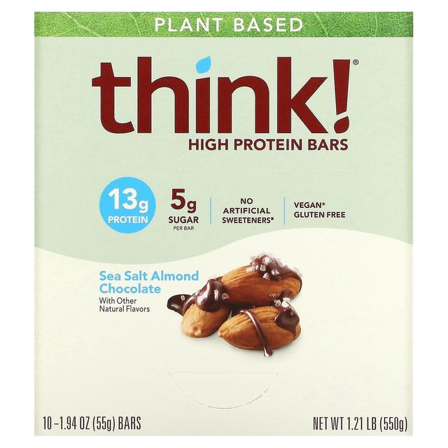 Think! Tænk!, Høj proteinbarer, Havsalt Mandelchokolade, 10 barer, 1,94 oz (55 g) hver on Productcaster.