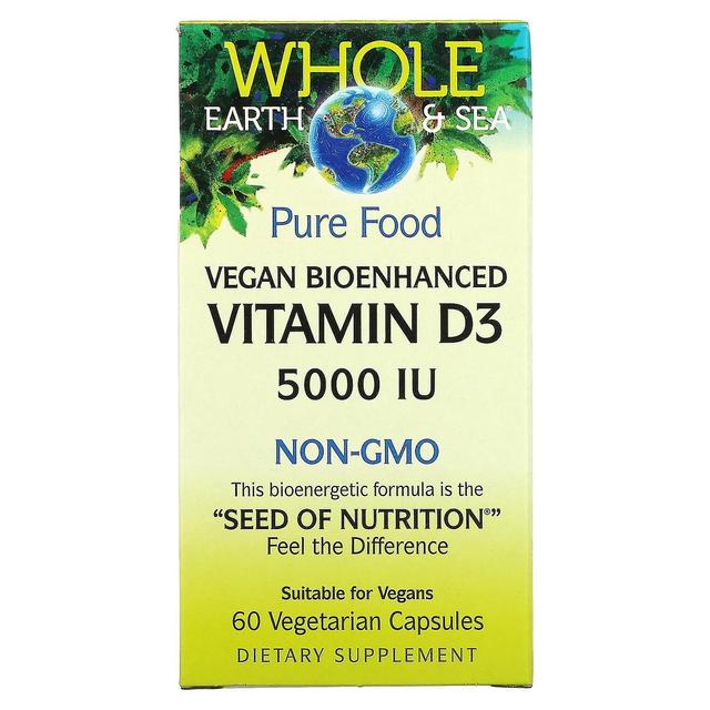 Natural Factors, Whole Earth & Sea, Vegan Bioenhanced Vitamin D3, 5,000 IU, 60 Vegetarian Capsules on Productcaster.