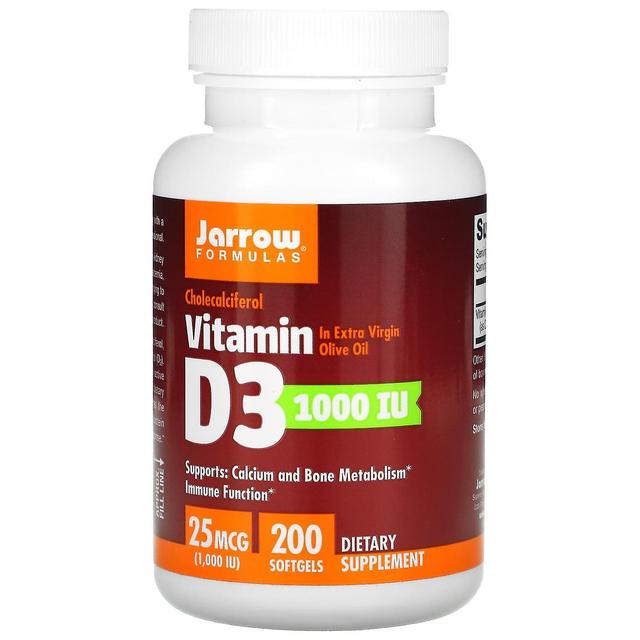 Jarrow Formulas, Vitamina D3, Colecalciferolo, 25 mcg (1.000 UI), 200 Softgels on Productcaster.