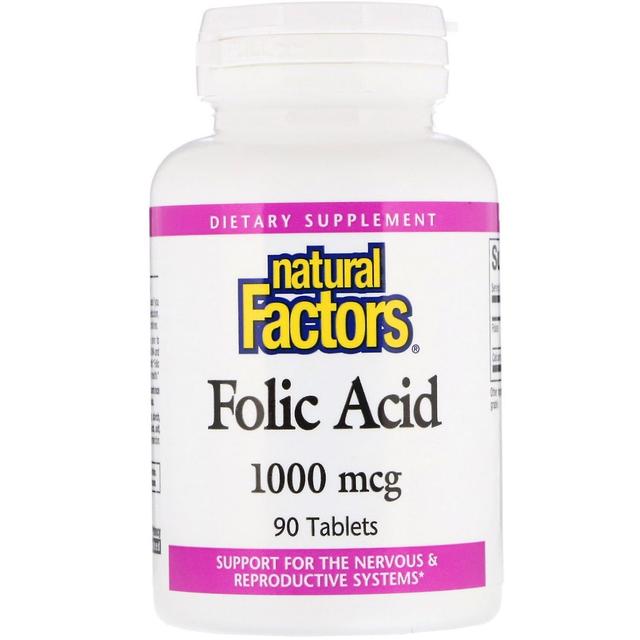 Natural Factors Fatores naturais, ácido fólico, 1.000 mcg, 90 comprimidos on Productcaster.