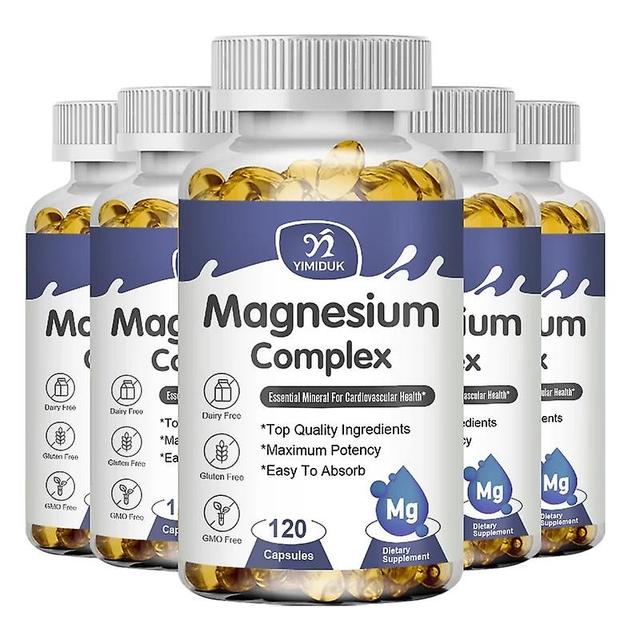 Sofirn Magnesium Complex Capsules, Relieve Nerve Stress and Muscle Contraction, Support Bone Health and Boost Immune Function 5 Bottles 120 PCS on Productcaster.