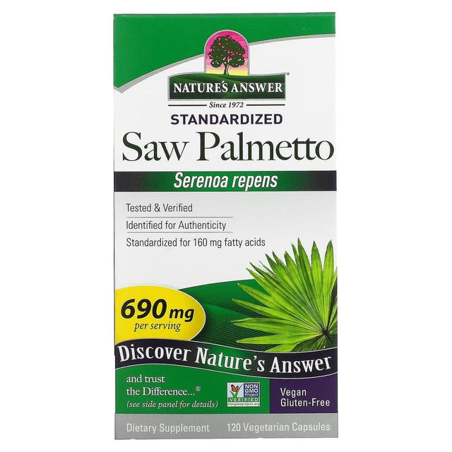 Nature's Answer Naturens svar, Savpalme, Standardiseret, 690 mg, 120 Vegetariske kapsler on Productcaster.