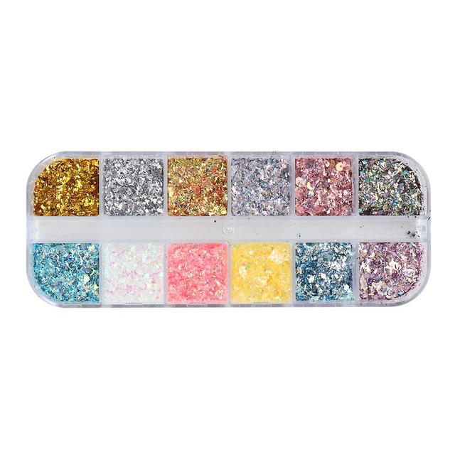 Farfi 12 Grids/box Nail Foils Irregular Summer Effect Smooth Gold Silver Diy Manicure Flakes For Beauty on Productcaster.