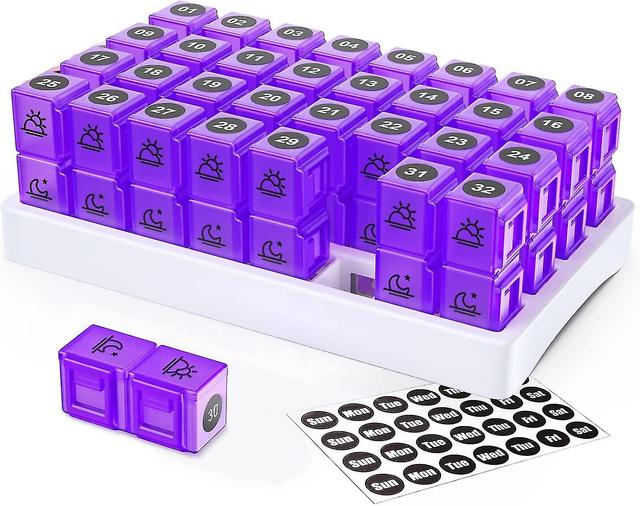 Portable 30 Day Pill Organizer Monthly, One Month Pill Box Cases With 32 Twice A Day Am Pm Compartments For Vitamins, Fish Oil, Supplements And Med... on Productcaster.