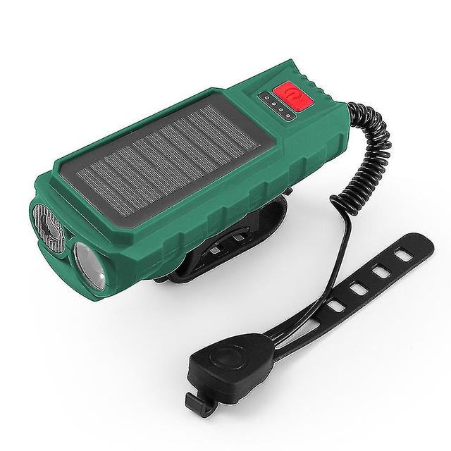 Szmtcv Solar-Fahrrad-Alarm-Taschenlampe USB-Aufladung Wasserdichte Fahrradhupenlampe für Nachtfahrten Doppellampe Grün on Productcaster.