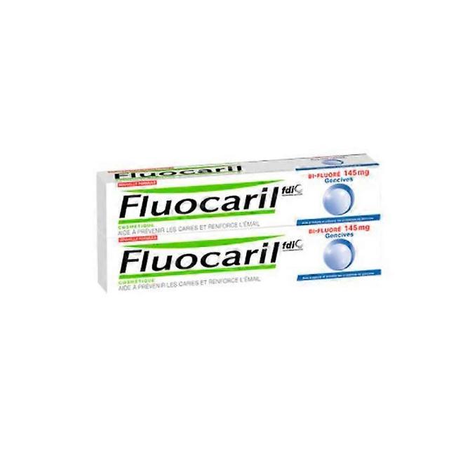 Fluocaril gum toothpaste bifluoride 145mg pack 2 x 75ml on Productcaster.