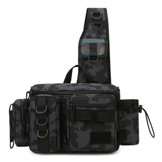 Szmtcv Stilvolle multifunktionale Umhängetasche zum Angeln Leichter tragbarer Sportreiserucksack zum Wandern Camping Schwarzen Camouflage Small Size on Productcaster.