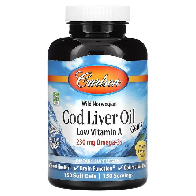 Carlson, Wild Norwegian, Cod Liver Oil Gems, Low Vitamin A, Natural Lemon , 230 mg, 150 Soft Gels on Productcaster.