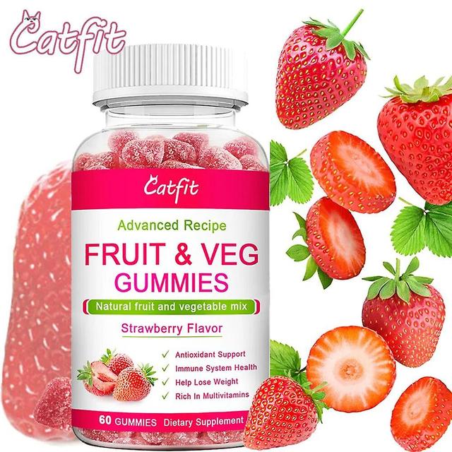 Visgaler Natural Strawberry Candy Compound Vitamin C Fruit& Vegetable Gummies Slime Gastrointestinal Nursing Help Digestion 60pcs on Productcaster.