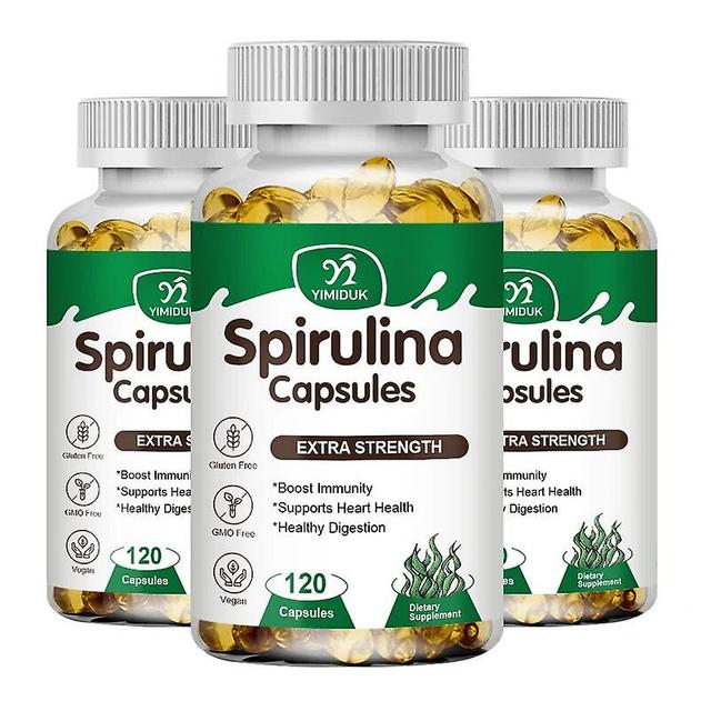 Visgaler Organic Spirulina Capsules 1500mg Maximum Strength Supports Immune System, Heart, Cells And Energy 3 Bottles 120 pcs on Productcaster.