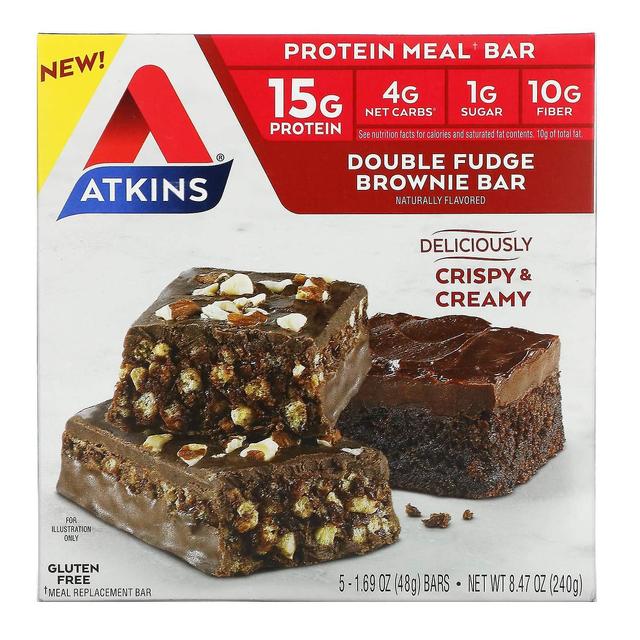 Atkins, Protein Meal Bar, Double Fudge Brownie Bar, 5 Bars, 1.69 oz (48 g) Each on Productcaster.