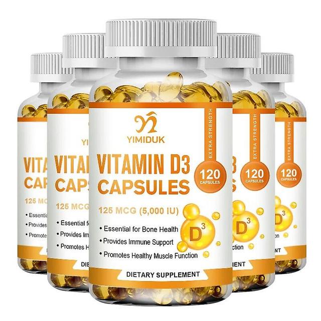 Vorallme Vitamin D3 5000 IU 125 Mcg Vitamin D3 Capsules Healthy Muscle Function Helps Support Immune Health Strong Bones and Teeth 5 Bottles 60pcs on Productcaster.