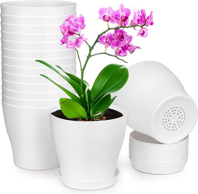 Hgbd-homenote Plant potter, sett med 15 plastplantere med flere dreneringshull og brett 6 tommers innendørs plantepotte for alle hageblomster bukke... on Productcaster.