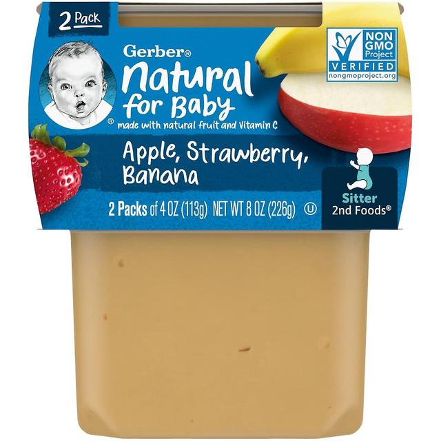 Gerber, Natural for Baby, 2nd Foods Apple, Strawberry, Banana, 2 Pack, 4 oz (113 g) Each on Productcaster.