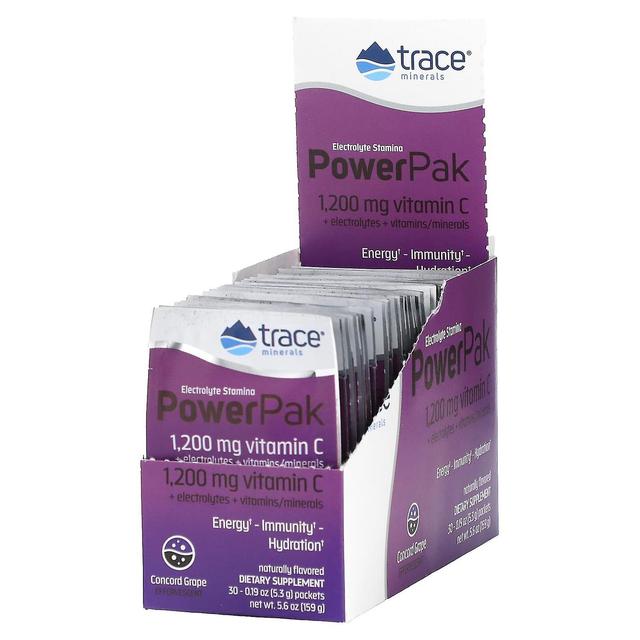 Trace Minerals Spårmineraler , Elektrolyt Stamina PowerPak, Concord Grape, 30 paket. 0,19 oz (5,3 g) vardera on Productcaster.