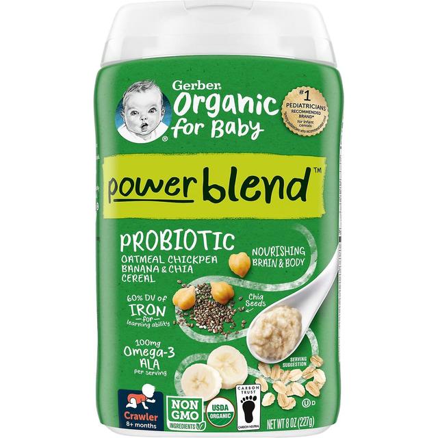 Gerber, Organic for Baby, Powerblend , 8+Months, Probiotic Oatmeal Chickpea, Banana & Chia Cereal, 8 on Productcaster.