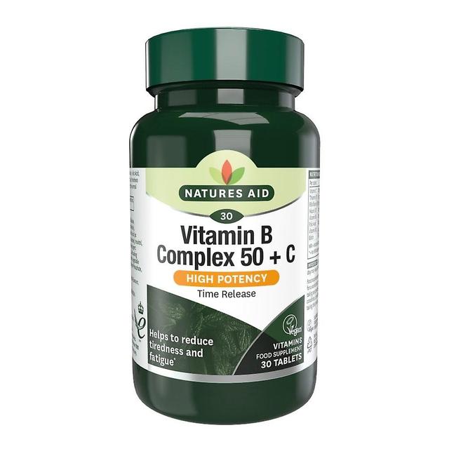 Natures Aid Vitamin B Complex (Høj Potens) + C (med C-vitamin), 30 tabletter. Velegnet til veganere on Productcaster.