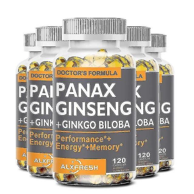 Alxfresh Ginseng & Ginkgo Capsules - Premium Non-gmo/vegetarian Superfood - Traditional Energy Booster & Brain Booster 5X Bottle 120pcs on Productcaster.