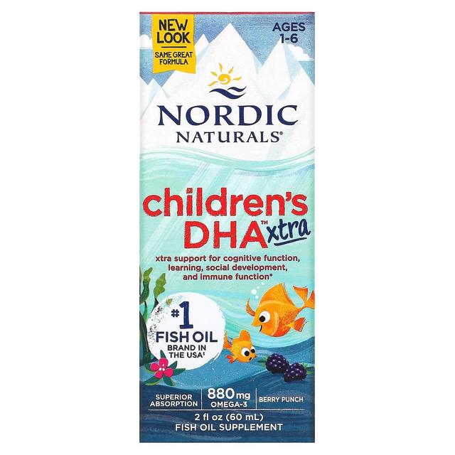 Nordic Naturals, Barnens DHA Xtra, åldrarna 1-6, Berry Punch, 880 mg, 2 fl oz (60 ml) on Productcaster.