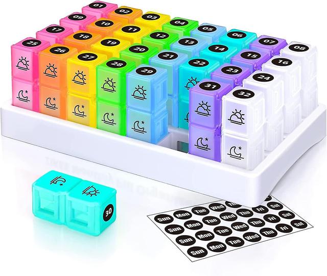 30 Day Pill Organizer Monthly, Portable One Month Pill Box Cases With 32 Twice A Day Am Pm Compartments For Vitamins, Fish Oil, Supplements And Med... on Productcaster.