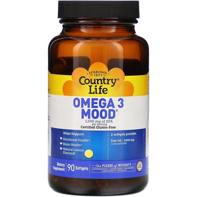 Country Life, Omega 3 Mood, Natural Lemon, 90 Softgels on Productcaster.