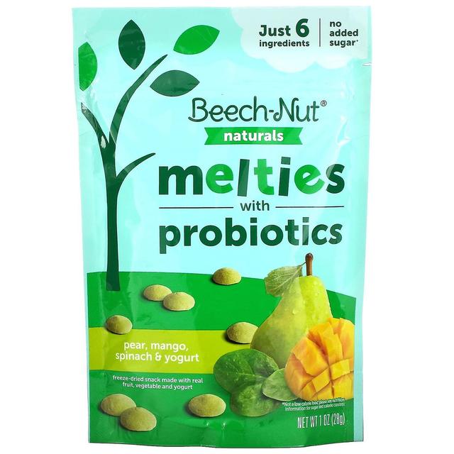 Beech-Nut Noz de Faia, Naturais, Melties com Probióticos, 8+ Meses, Pera, Manga, Espinafre e Iogurte, 1 oz (28 g) on Productcaster.