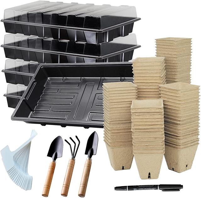 Hgbd-utylne Samen Starter Kit mit 90 Torftöpfen für Sämlinge Samen Starter Tray, 5 Kunststoff Anbauschalen 20 Pflanzenetiketten & 3 Gartengeräte Ou... on Productcaster.