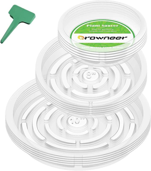 Kryc-growneer 24 Pack Of 6, 8, 10, 12 Inches Clear Plant Saucer Drip Trays, With 15 Pcs Plant Labels, Plastic Plant Pot Saucers Flower Pot Set For Ind on Productcaster.