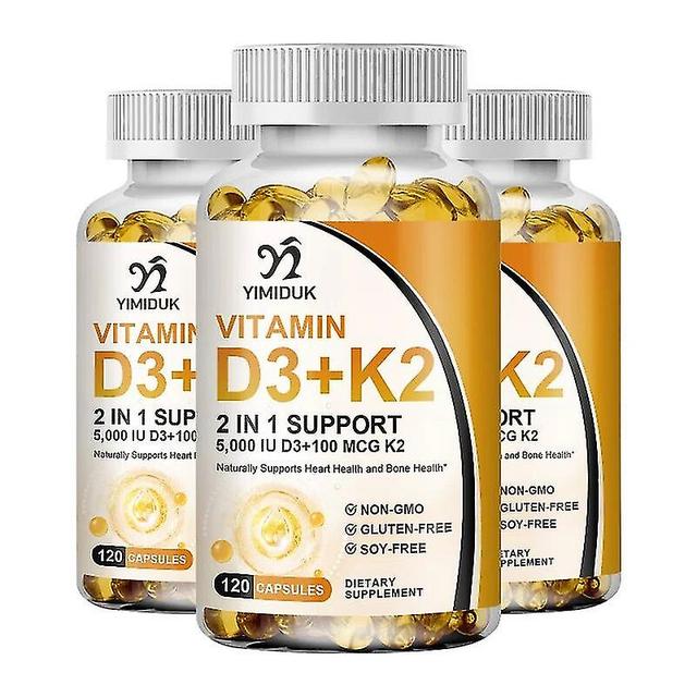 Huamade Vegan Vitamin D3+k2 Capsules 5,000 Iu/100 Mcg Cardiovascular Support, Supports Bone Health Easy To Absorb Joint Health 3 Bottles 60pcs on Productcaster.