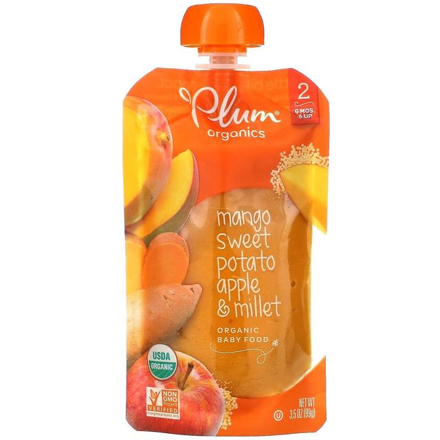 Plum Organics, Organic Baby Food, 6 Mos & Up, Mango, Bataatti, Omena & Hirssi, 3,5 oz (99 g) on Productcaster.