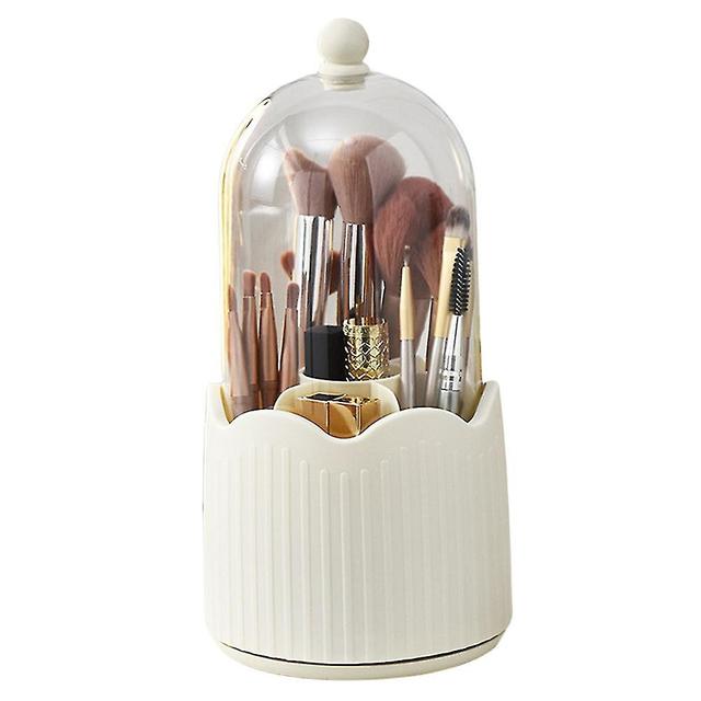 Scacv Makeup Brush Holder 360 Rotating Desktop Pen Holder Large Capacity Eyeshadow Brush Storage Box Crema With Cover on Productcaster.