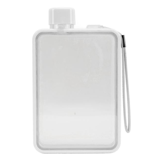 Flat Water Bottle Plastic Leakage Proof Transparent Square Portable A5 Paper Water Bottle 380ml White on Productcaster.